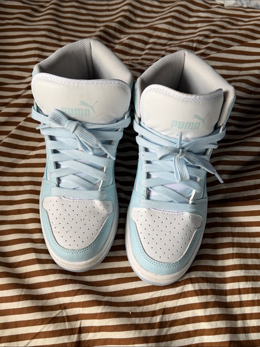 Puma Light Blue and White High-Top Sneakers